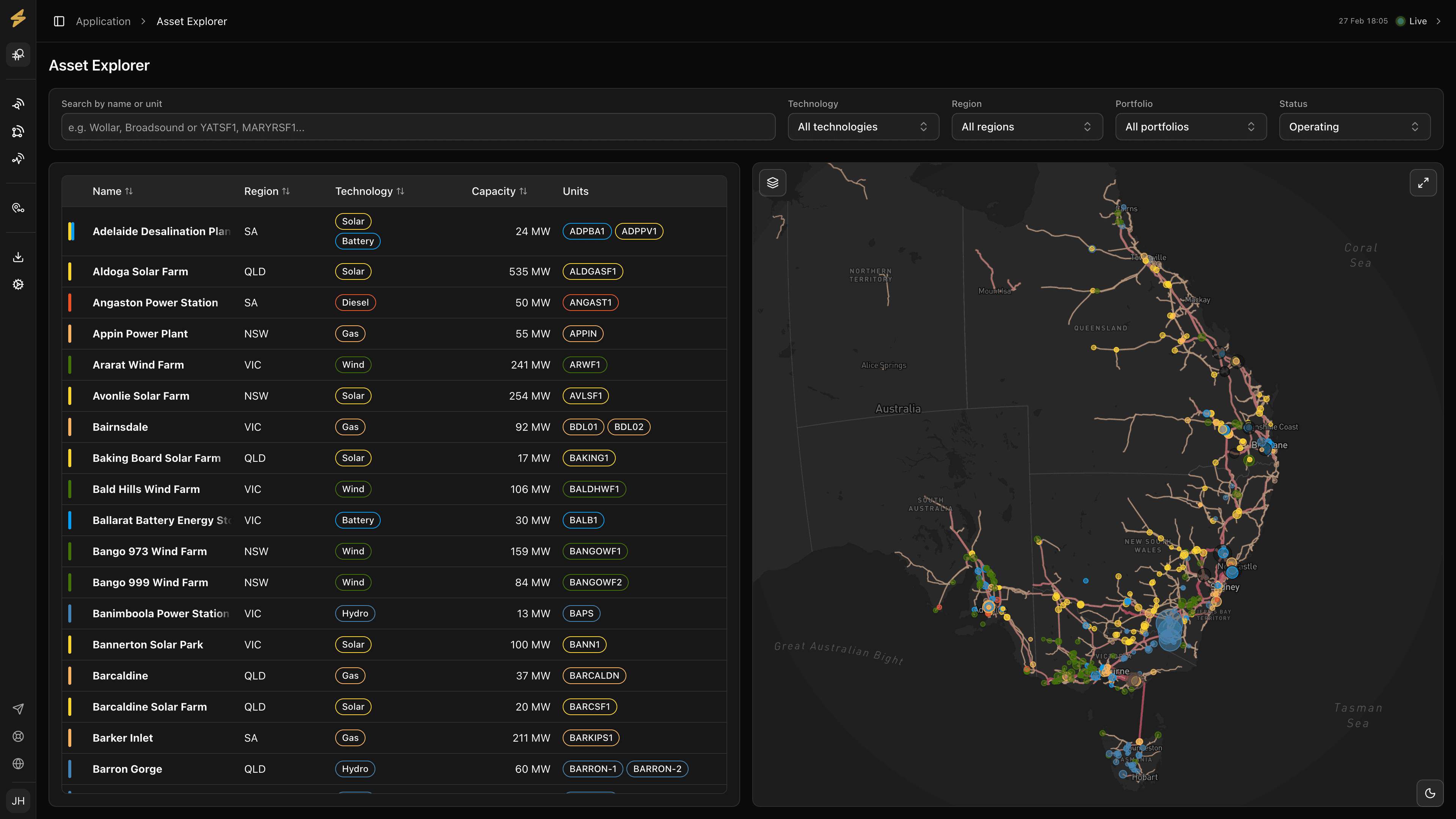 Facility Explorer - dark mode